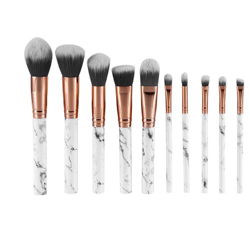 Lot De 10 Pinceaux Pour Fond De Teint, Blush, Fard A Paupieres, Contour Des Levres, Houppette En Gourde Et Ouf Nettoyant Rose 