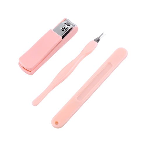 Kit De Manucure Et Pedicure En Acier Inoxydable, 3 Pieces, Coupe-Ongles, Repousse-Cuticules, Rose 