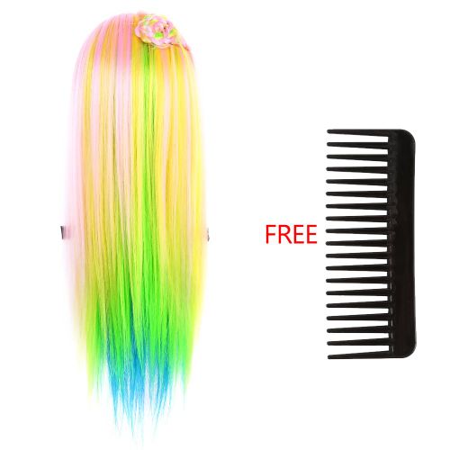 Tete de poupee coloree de 26 pouces pour la coiffure et le tressage (#5 rose et multicolore)