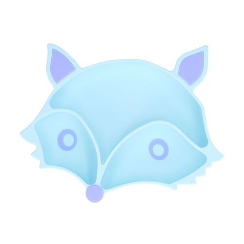 Assiette A Ventouse Pour Bebe En Forme De Renard Mignon, Non Toxique, Sure, 3 Compartiments, Antiderapante, En Silicone Souple, Pour Tout-Petits, Bleu