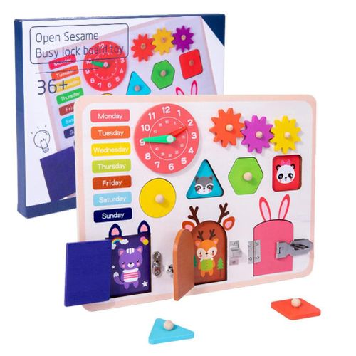 Tableau d'activites en bois pour enfants d'age prescolaire, jouets sensoriels educatifs, apprentissage des competences de base de la vie, developpement de la motricite fine
