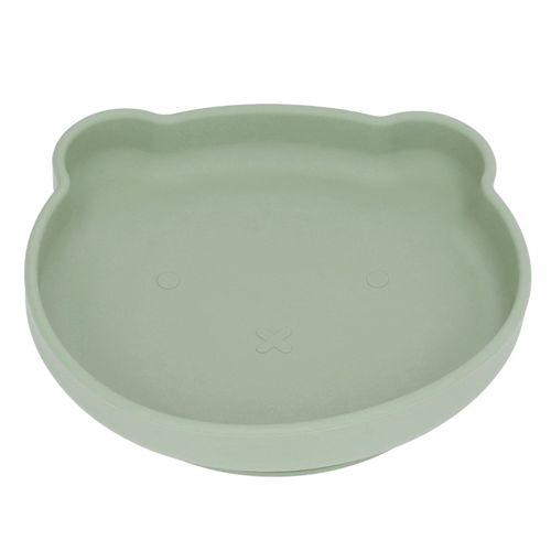 Assiette A Ventouse Pour Bebe En Forme D'ours Mignon, Respectueuse De L'environnement, En Silicone Souple Et Sur, Vert Fonce
