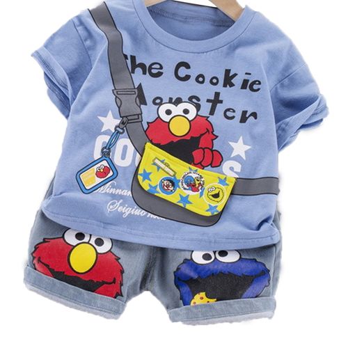 Ensemble 2 Pieces Pour Garcon, Vetements D'ete Tendance, Style Ins, Pour Bebe Et Enfant, Manches Courtes, Pantalon, Bleu, 110 Cm