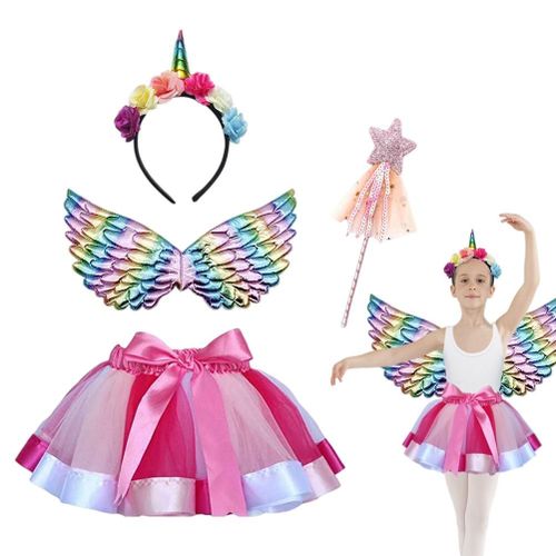 Lot De 4 Deguisements De Princesse Pour Filles Avec Bandeau, Ailes D'ange, Baguette, Accessoires De Cosplay Pour Noel, Halloween, Anniversaire