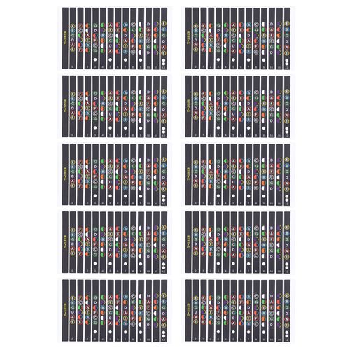 Lot De 10 Feuilles D'autocollants Pour Manche De Guitare, Frettes, Echelle De Notes Codees, Pour Debutants Et Apprenants, T-101b