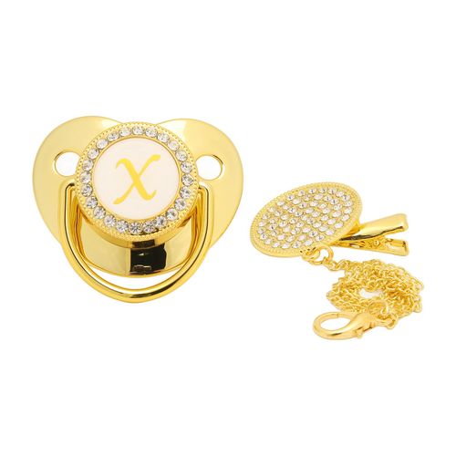 Sucette Golden Baby Incurvee Avec 26 Lettres, Materiaux Surs, Attache-Tetine Pour Bebe De 6 A 18 Mois, X