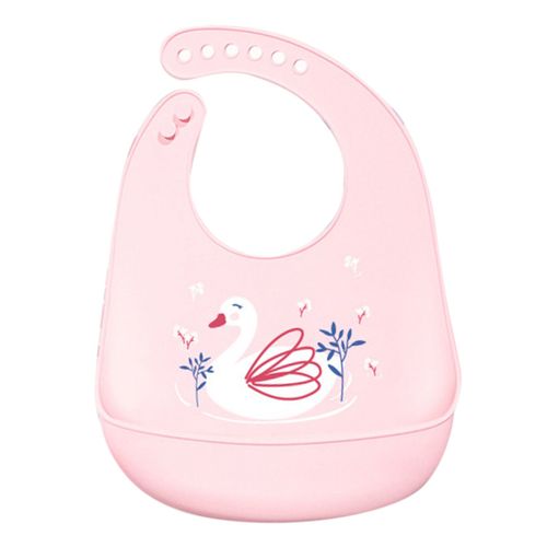 Bavoir En Silicone Impermeable Et Facile A Nettoyer Pour Bebe Fille Et Garcon, Motif Cygne Rose
