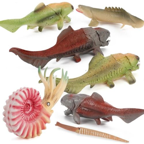 Lot De 7 Figurines Marines En Plastique, Animaux Marins Anciens, Realistes, Perroquet, Vis, Ammonite, Poisson De Dunn, Jouets Decoratifs