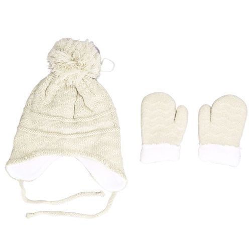 Ensemble Bonnet Et Gants Pour Tout-Petit, Doux, Chaud Et Confortable, Design Double Couche, Style Mignon, Vetements D'hiver Pour L'exterieur, Ensemble Blanc