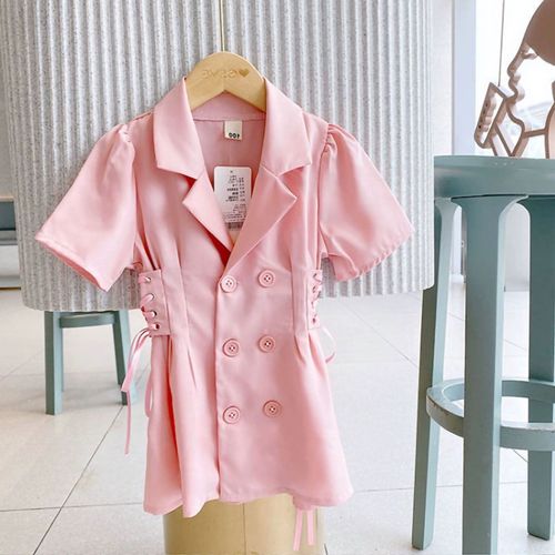 Robe Pour Enfant, Manches Courtes, Boutonnee Sur Le Devant, Cordon De Serrage A La Taille, Robe Amincissante, Rose, 100 Cm