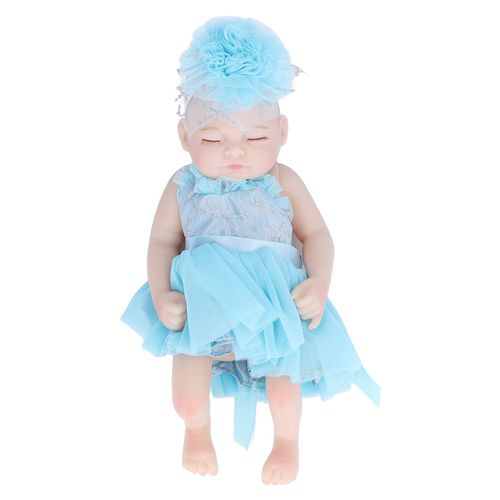 Poupee nouveau-nee de 25 cm en silicone souple, realiste, endormie, avec une belle robe et des vetements bleus