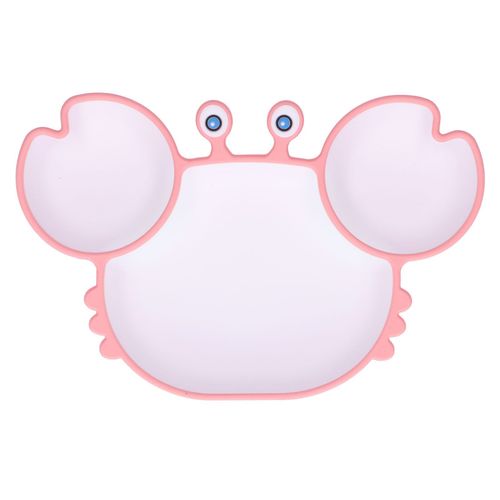 Assiette A Ventouse En Forme De Crabe Avec Base A Ventouse, Assiette Divisee En Silicone, Facile A Ramasser, Ecologique, Convient A La Plupart Des Tables Et Chaises Hautes, Rose