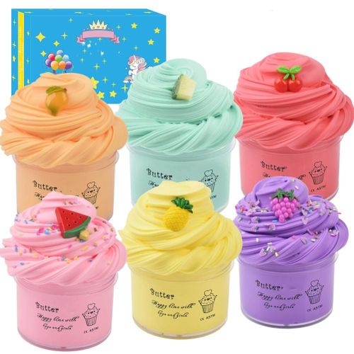 Kit de 6 pates a modeler au beurre de 100 ml avec bonbons et fruits, jouets en argile a faire soi-meme, cadeaux de fete, jouets anti-stress pour filles et garcons