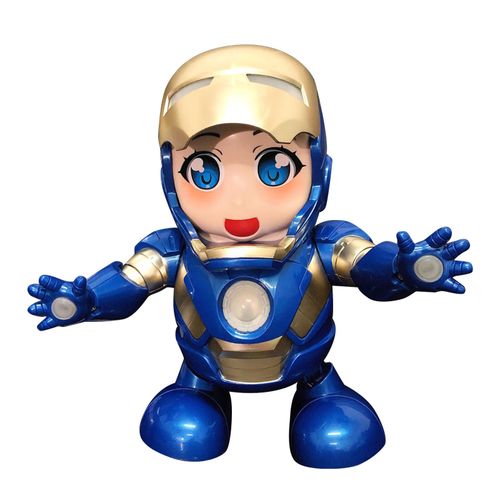 Petit robot jouet musical, eclairage, danse, masque coulissant, electrique, pour enfants, bleu