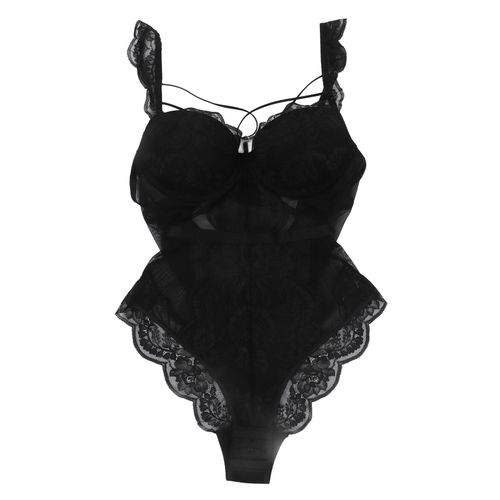 Body En Dentelle Doux Et Extensible, Decollete En V Profond, Elegant, Une Piece, Pour Nuit De Noces, Lune De Miel, Noir, 80c