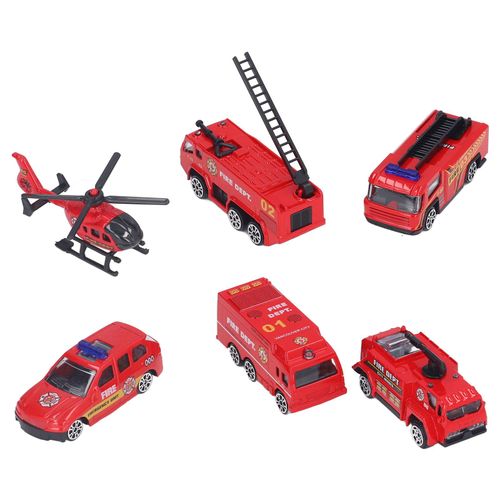 Lot De 6 Mini Camions De Pompiers Portables En Alliage, Jouet Educatif Pour Enfants, Cadeau D'anniversaire