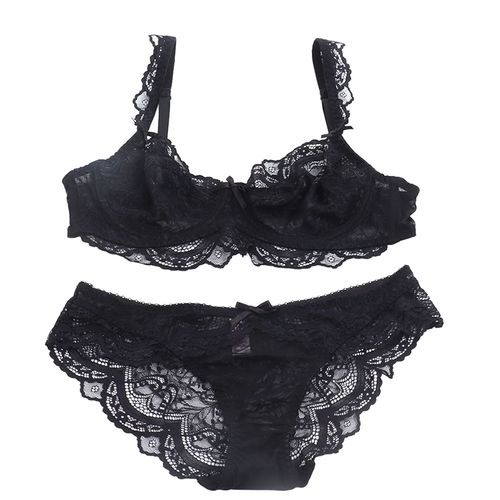 Ensemble De Sous-Vetements En Dentelle Pour Femme, Soutien-Gorge Ultra Fin, Ajoure, Charmant, Attrayant Et Respirant, Noir, Taille 75b