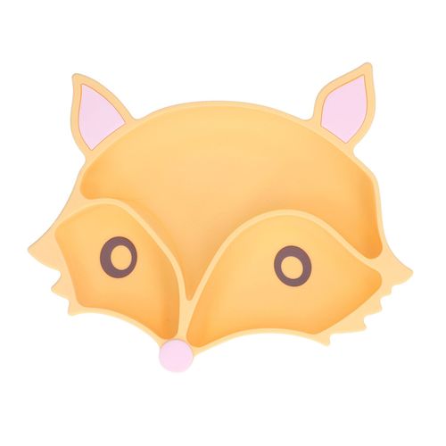 Assiette A Ventouse Pour Bebe En Forme De Renard Mignon, Non Toxique, Sure, 3 Compartiments, Antiderapante, En Silicone Souple, Pour Tout-Petits, Jaune