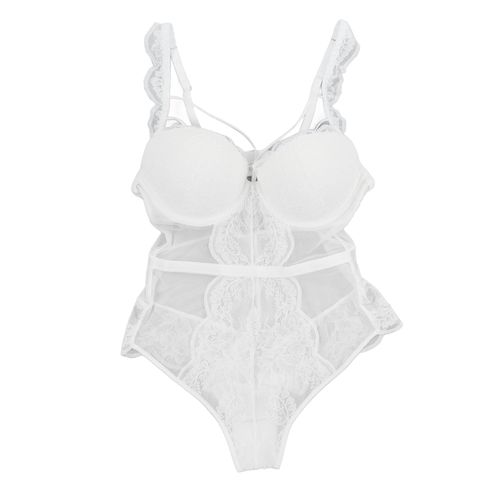 Body En Dentelle Doux Et Extensible, Decollete En V Profond, Elegant, Une Piece, Pour Nuit De Noces, Lune De Miel, Blanc, 80 ¡Ãc