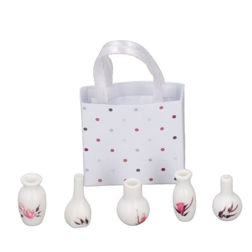 Ensemble de vases miniatures decoratifs en plastique realistes, modele de jouet pour maison de poupee 1/12, 5 pieces