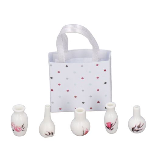 Ensemble de vases miniatures decoratifs en plastique realistes, modele de jouet pour maison de poupee 1/12, 5 pieces