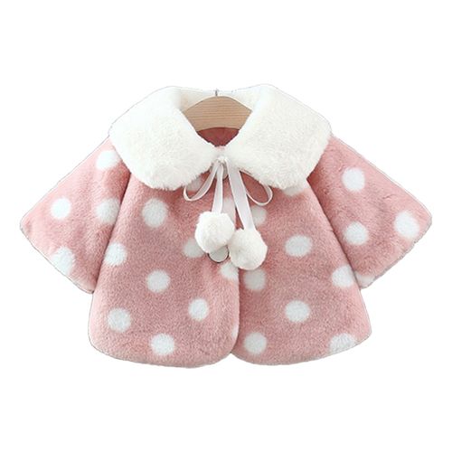 Chale Pour Bebe, Motif A Pois, Noud, Coton, Laine, Style Mignon, Doux Et Confortable, Manteau D'hiver En Fourrure Pour L'exterieur, Rose