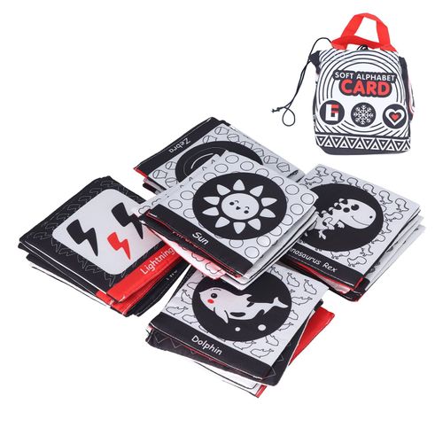 Lot De 26 Livres En Tissu Pour Bebe Avec Sac Fourre-Tout, Cartes Puzzle En Tissu Doux, Jouets Educatifs Precoces, Noir, Blanc, Rouge