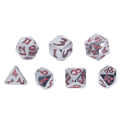 Lot De 7 Des Polyedriques Brillants, Transparents, Chiffres Aleatoires, Argentes, Pour Jeux De Societe
