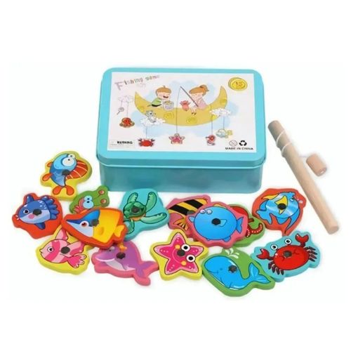 Jeu de peche magnetique en bois, leger, lisse, couleurs vives, motifs riches, jeu de peche pour enfants