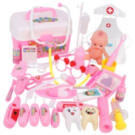 Kit de jeu de role de medecin pour enfants avec costumes, equipement electronique, jouets educatifs pour enfants, tout-petits, filles, boite de rangement rose