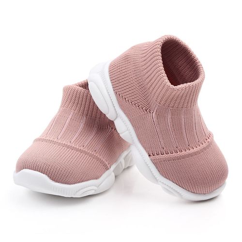 Chaussures Decontractees Tricotees Pour Tout-Petits, En Maille, Caoutchouc, Respirantes, Antiderapantes, Tricotees, Pour Nouveau-Nes, Roses, Taille 19