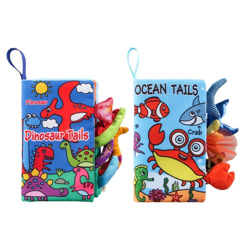 Lot De 2 Livres Educatifs En Fibre De Polyester, Doux Et Confortable, 20 X 12 X 3 Cm, En Tissu, Pour Bebe, Jouet De Lecture, Pour Le Divertissement, Motif Dinosaure Et Crabe