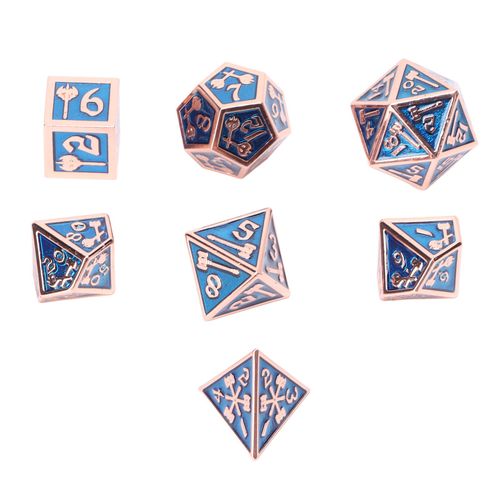 Lot de 7 des de jeu en metal, portables, transparents, polyedriques, accessoires pour jeux de societe, style 1
