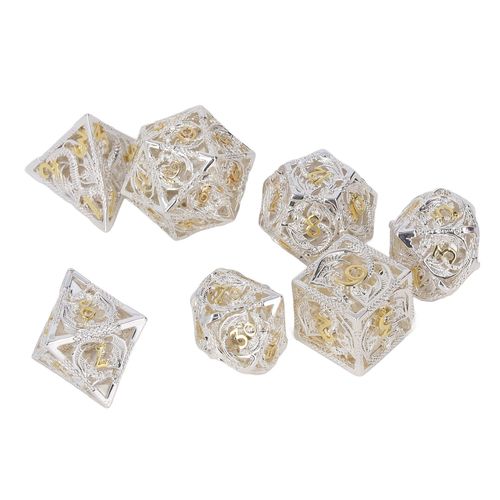 Jeu de des en metal creux polyedriques, des de jeu de societe portables fabriques pour jeu de table, dore