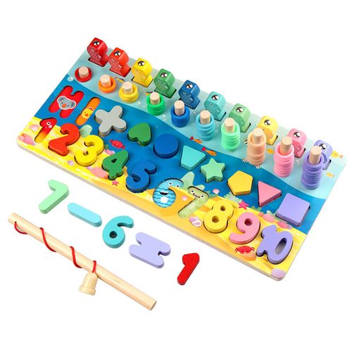 Puzzle de nombres en bois magnetique multifonctionnel 5 en 1, jouet Montessori pour le tri et le comptage des formes