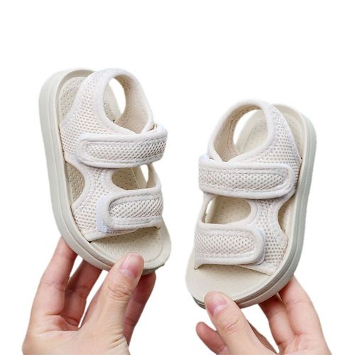 Sandales Pour Enfants A Bout Ouvert, Souples, A Crochets Et Boucles, Legeres Et Respirantes, Chaussures D'ete Pour Tout-Petits, Beige, Pointure 19