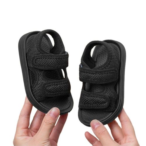 Sandales Pour Enfants A Bout Ouvert, Souples, A Crochets Et Boucles, Legeres Et Respirantes, Chaussures D'ete Pour Tout-Petits, Noires, Taille 20