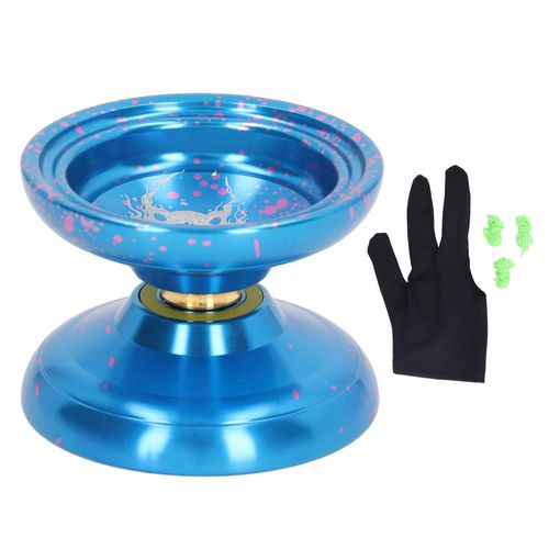 Yoyo Ball insensible en alliage d'aluminium, stabilite avancee, yoyo avec 3 cordes, gant bleu