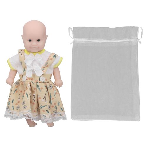 Poupee fille en silicone de 15 cm, robe jaune, nouveau-ne, poupee bebe realiste sans poils