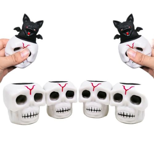Lot de 4 tetes de chauve-souris squelettes d'Halloween, jouets sensoriels anti-stress, cadeaux pour enfants et adultes