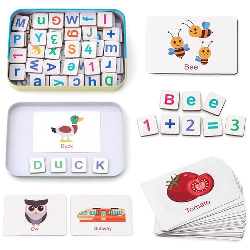 Jouets Magnetiques En Bois Avec Lettres Et Chiffres Pour Enfants, Aimants Pour Refrigerateur, Cartes Flash De Mots De L'alphabet Abc, Jeu D'orthographe Et De Comptage, Jouets D'apprentissage