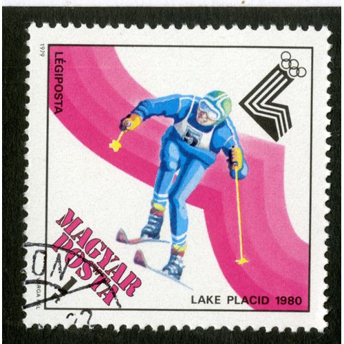 Timbre Oblitéré Magyar Posta, Lake Placid 1980, Légiposta 1979, 1 Ft