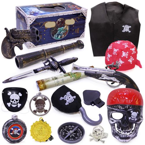 Ensemble De 16 Pieces Pour Halloween, Deguisement De Pirate, Epees, Boussoles, Poignards, Masques, Vetements, Chapeaux De Pirate, Jumelles, Medailles, Accessoires De Deguisement