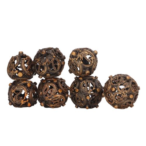 Lot de 7 des creux en cuivre, portables, equilibres, en metal grave, polyedriques, pour jeux de societe, couleur or antique