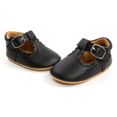 Sandales Pour Bebe, Tige En Cuir, Semelle En Caoutchouc, Antiderapantes, Souples, Confortables, Legeres Et Respirantes, Chaussures De Marche Pour Tout-Petits, Noires, 12 Cm (De 6 A 12 Mois)