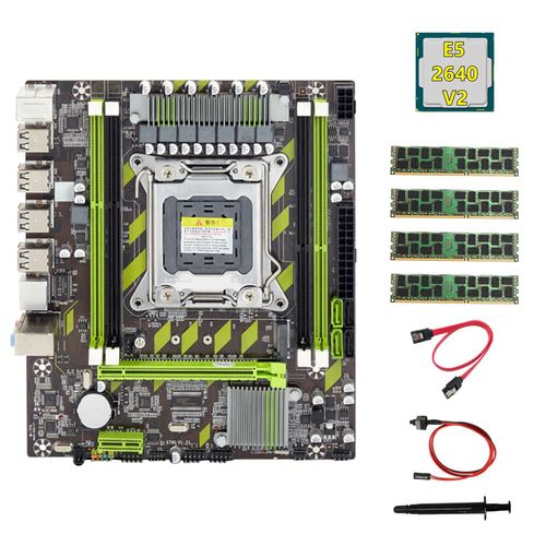 Carte MèRe X79 + E5 2640 V2 CPU + Go DDR3 1600 Mhz REG ECC MéMoire RAM + Câble SATA + Câble de Commutation + Graisse Thermique M.2 NVME
