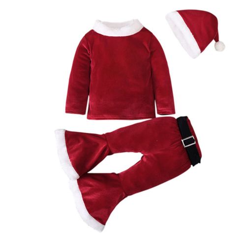 Ensemble De Vetements De Noel Pour Enfants, Manches Longues, Bas Cloche, Velours, Costume De Pere Noel, 4 Pieces, Ensemble Pour Bebe De 2 A 5 Ans, Cadeau