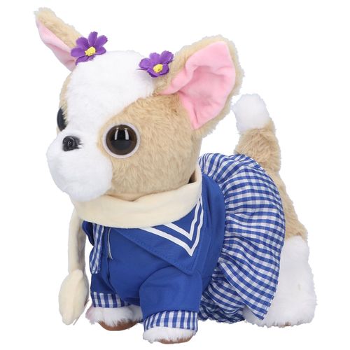 Chien en peluche electrique chantant et marchant, jouet interactif realiste pour enfants (type conversation : chien jupe etudiant)