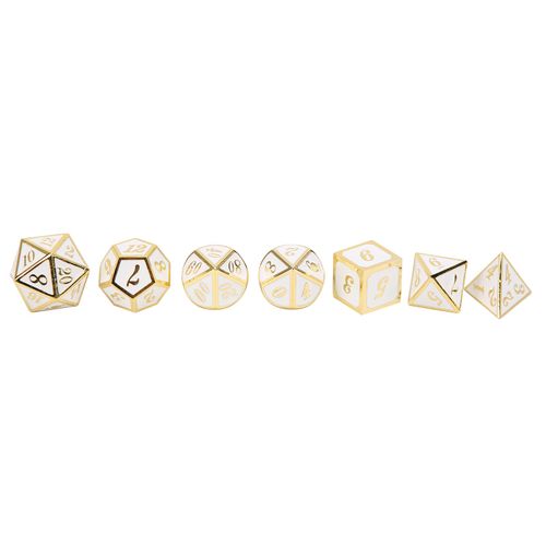 Lot de 7 des polyedriques en alliage de zinc pour jeux de role, jeux de societe, or blanc
