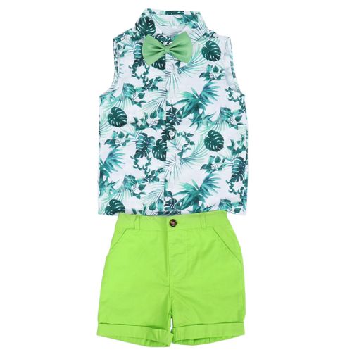 Ensemble D'ete Sans Manches Avec Chemise Et Short A Noud Papillon Pour Bebe Garcon, Vetements Pour Garcon, Vert, 90 Cm / 35,4 Pouces